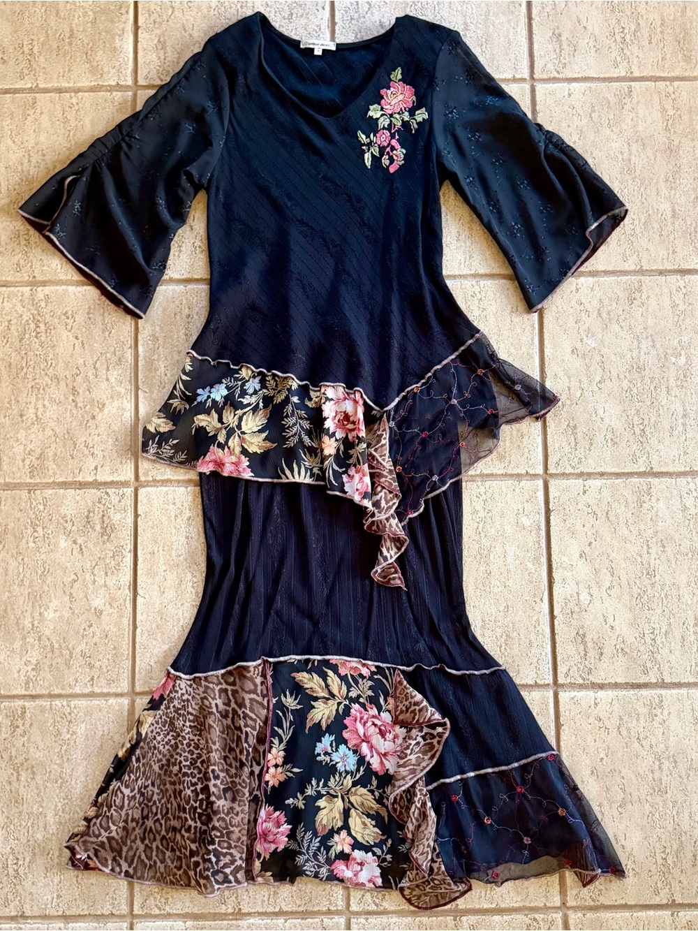 Vtg Spencer Alexis 2 Piece Tunic Maxi Skirt Sz 1X Patchwork Artsy Floral Witchy